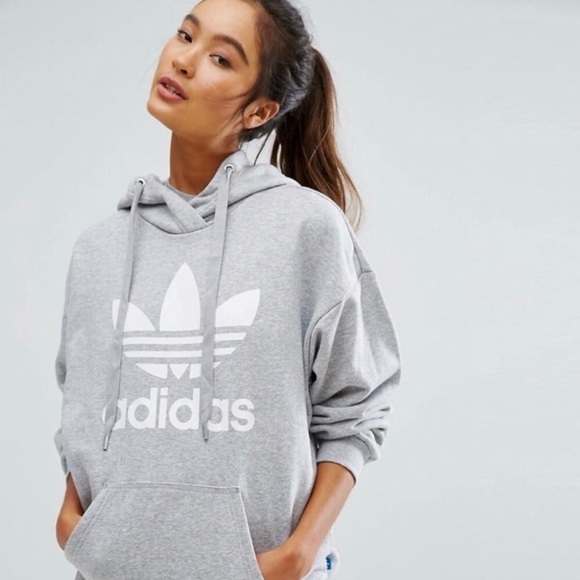 adidas Sweaters - Adidas Trefoil Heather Gray Hooded Sweater